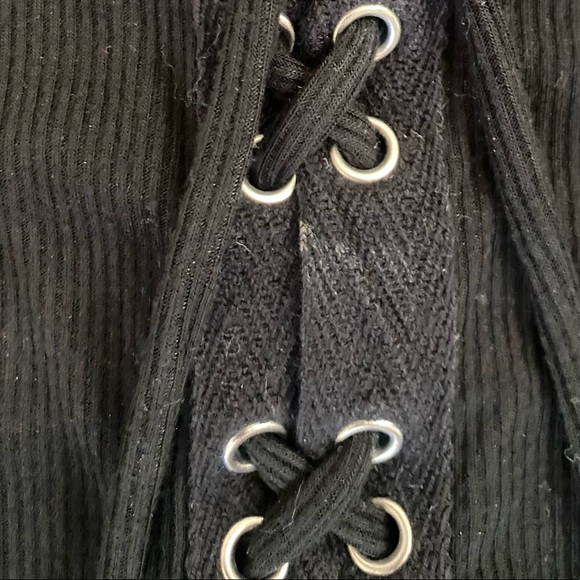 Grommet Lace Up Ribbed Tank Top - Festival, Concert, Going Out - Picture 3 of 3